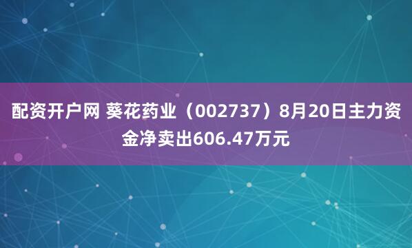 配资开户网 葵花药业（002737）8月20日主力资金净卖出606.47万元